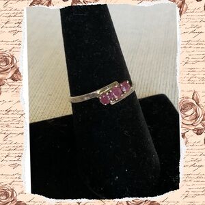 Vintage Sterling Silver Ruby Set Trilogy Ring